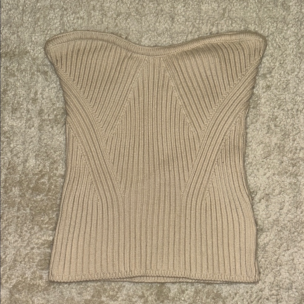 Express Off-the-Shoulder Ribbed Knit Sweater in Beige